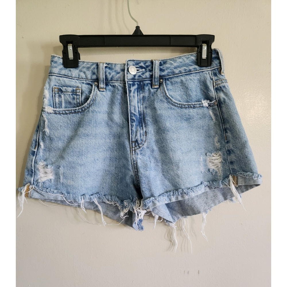 Pacsun Mom Shorts Distressed Frayed‎ Hem Light Wash Denim Shorts Size 25